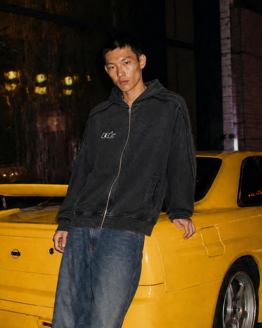 BREAK YOUR LIMITS RAW EDGE ZIP UP HOODIE