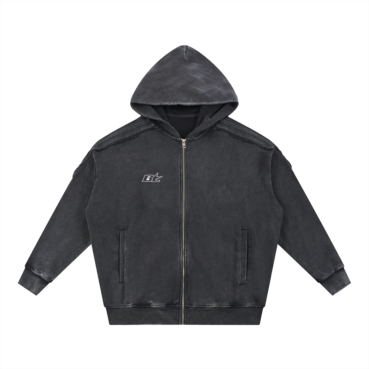 BREAK YOUR LIMITS RAW EDGE ZIP UP HOODIE